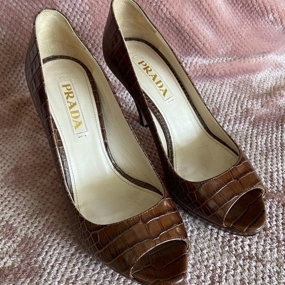 Prada Brown Peep-Toe High Heel Shoes - Picture 1 of 12